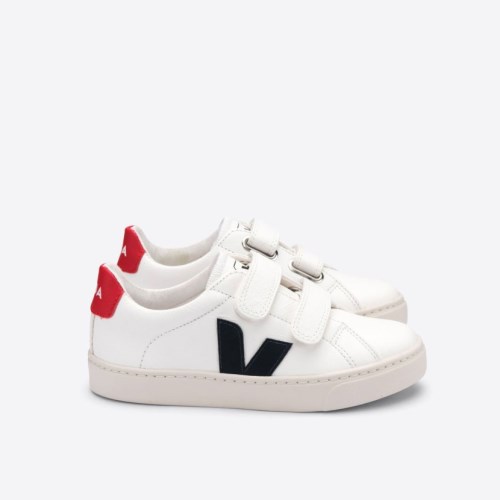 Veja Esplar Velcro Chromefree Kids Trainers White/Black/Red UK 79866